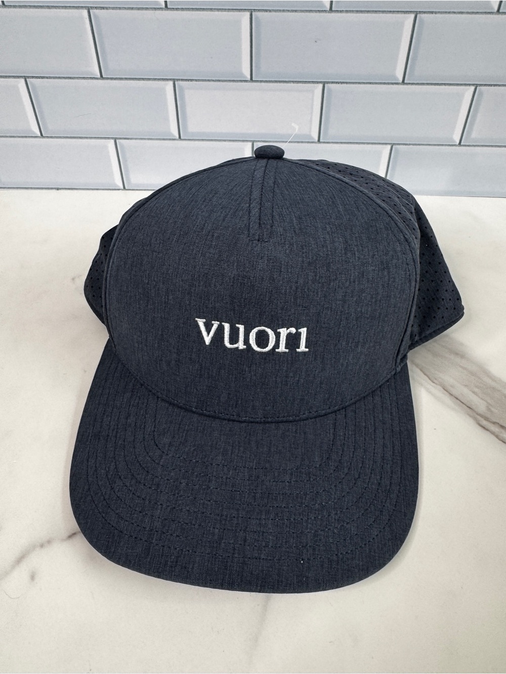 Vuori Wordmark Water Tech Hat Gray Perforated Snapback Cap One Size New
